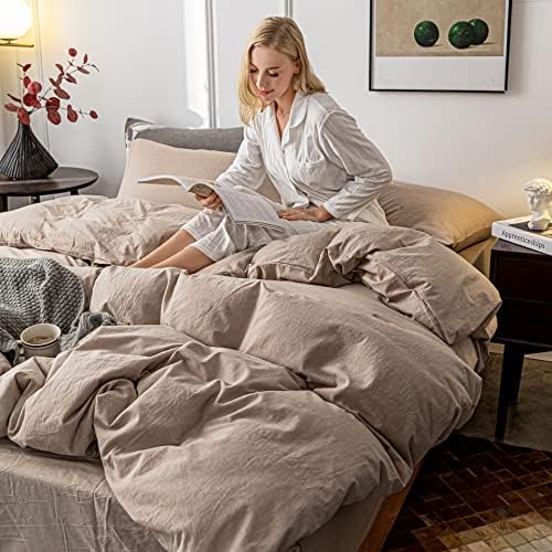 Janlive Washed Cotton Duvet Cover Full Ultra Soft 100% Cotton Solid