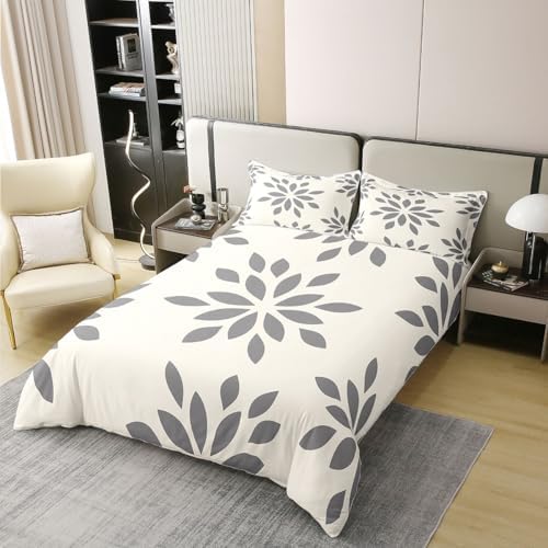 jejeloiu Farmhouse Modern Geometric Floral Duvet Cover 100% Cotton