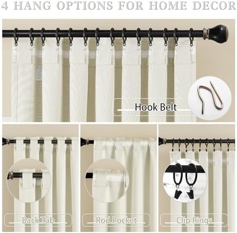 DUALIFE Back Tab Linen Beige Curtain Panels 63 Inches Long-Total