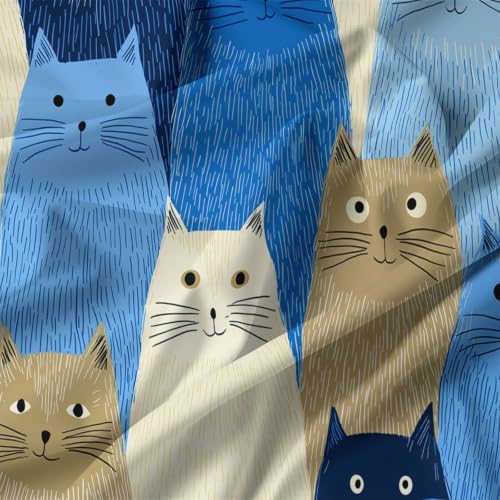 King Duvet Cover Set Soft Microfiber Cat Pattern Blue