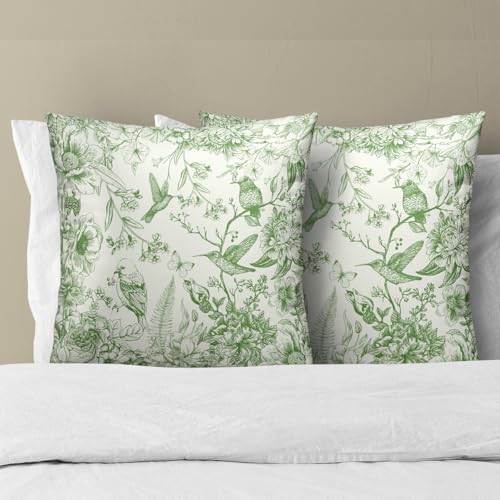 Vintage Floral Throw Pillow Covers 22x22 Inch, Set of 2 Green White