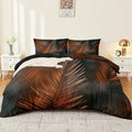 Breathable Reversible Duvet Cover Set, Plants Palm Leaves Lines
