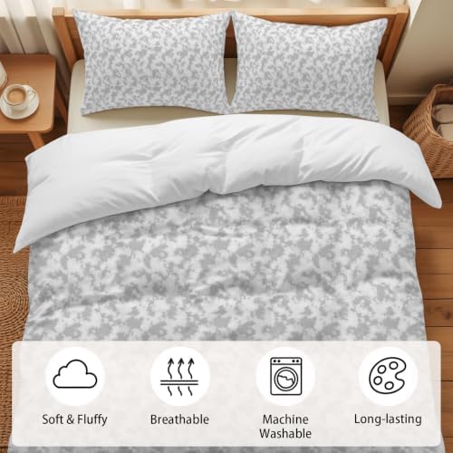 Duvet Cover Queen Size, Gray Florals 3-Piece Bedding Quilt/Comforter
