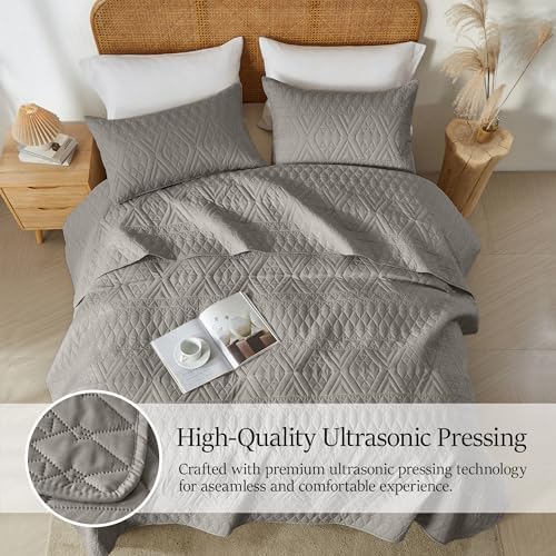 akkialla King/Cal King Size Quilt Bedding Set,Dark Grey Lightweight