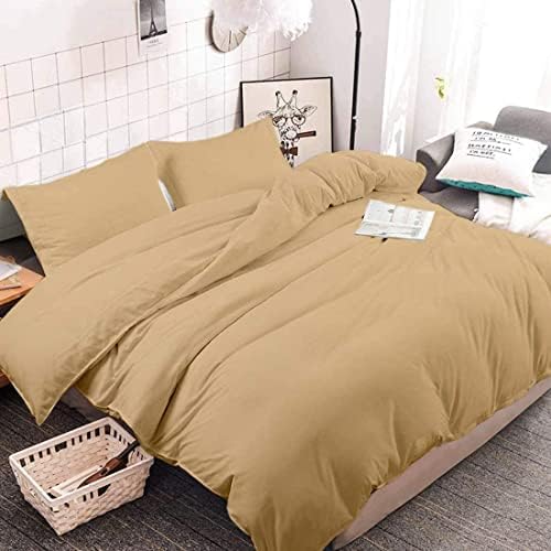 5 PC Duvet Cover Set Ultra Soft Queen/Full -Taupe Solid Simple Style