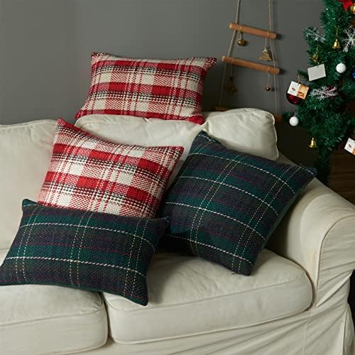 Green Plaid Pillow Covers 18x18 Inch Set of 2 Christmas Decor
