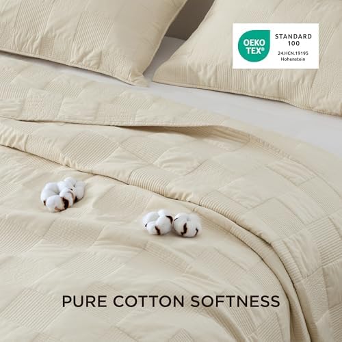 Bedsure PureWoven 100% Cotton Quilt Set, Checker, Queen Comforter
