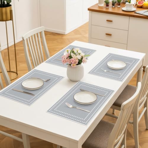 Gray Placemats Set of 8, Winter Minimalist Dotted Borders Square