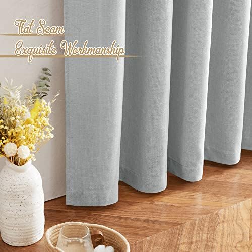 NICETOWN Light Gray Linen Sheer Curtains 108 inches Long, Rod Pocket &