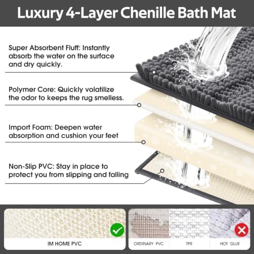 Striped Grey Bathroom Rug Mat Set 2 piece 32"x20"+24"x17" Ultra Soft