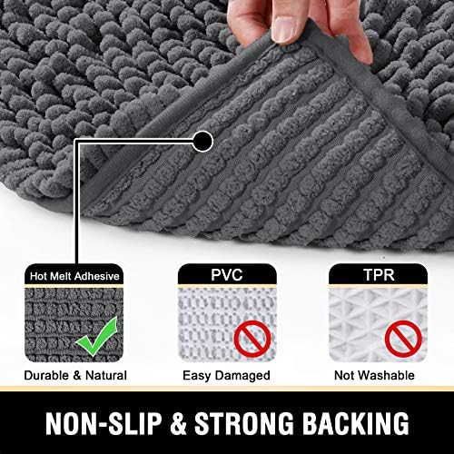 H.VERSAILTEX Chenille Bath Mat Set Non Slip 20"x32" & 17"x24", Grey