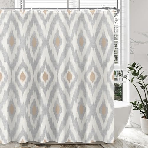 Modern Grey Tan Shower Curtain Sets for Bathroom 60Wx72H Geometric