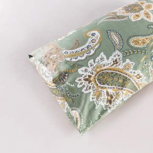 YuHeGuoJi Sage Green Paisley Duvet Cover Queen 100% Cotton 3 Pcs Set