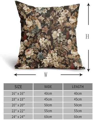 Deep Brown Vintage Floral Pillow Covers 20X20 Inch Set of 2 Boho Ivory