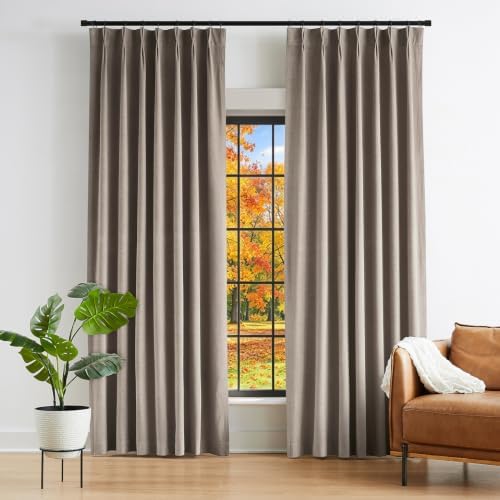 Kayne Studio Mocha Tan Velvet Pinch Pleated Back Tab Curtains 95 Inch