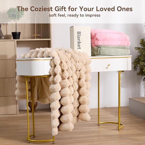 KayWing Faux Fur Throw Blanket: Beige Reversible Ultra Soft Rabbit