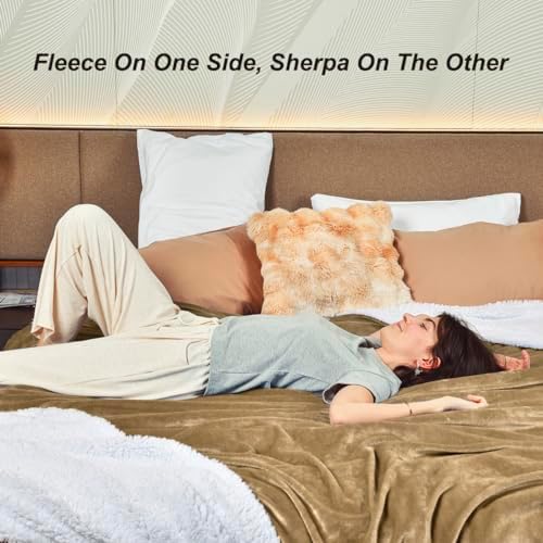 KAWAHOME Sherpa Fleece King Size Blanket for Bed, Extra Warm Heavy