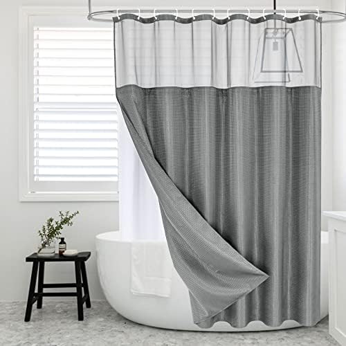 Luxury Textured Fabric Shower Curtainwith Snap-in Liner Light