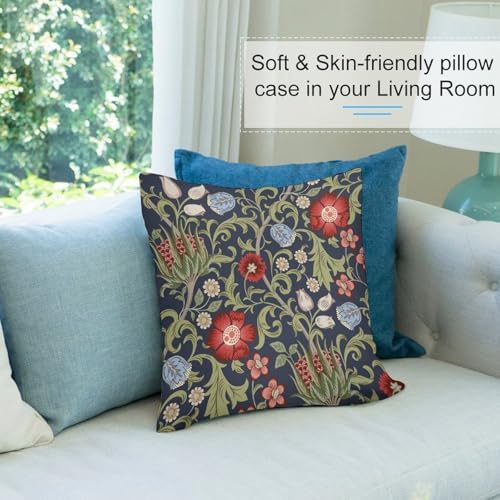 William Morris Flower Pillow Covers Set of 2,Red Flowers Green Leaves