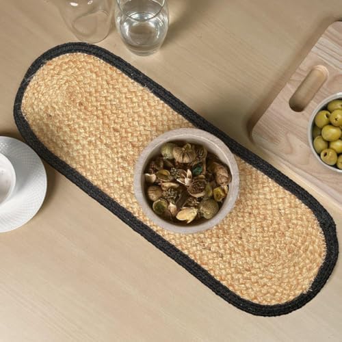 CHARDIN HOME Verona Woven Jute Cotton Braided Table Runner, 8x24