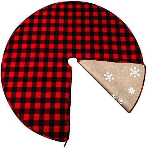 OurWarm 48 Inch Red and Black Buffalo Plaid Tree Skirt