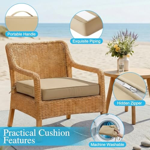 Amagenix 19x19x3 Inch Outdoor Chair Cushions Set of 2 Beige