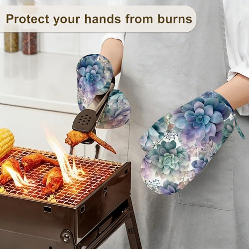 Succulent Botanical Floral Oven Mitts and Pot Holders Sets of 4, Heat