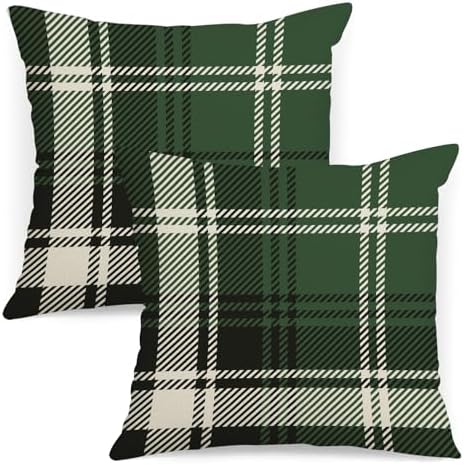 AOFANGGO Christmas Plaids Pillow Covers 18x18 Set of 2 Green Black