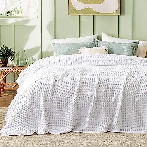 Bedsure Bundle of 1 Cotton Herringbone Weave Blanket King & 1 Cotton
