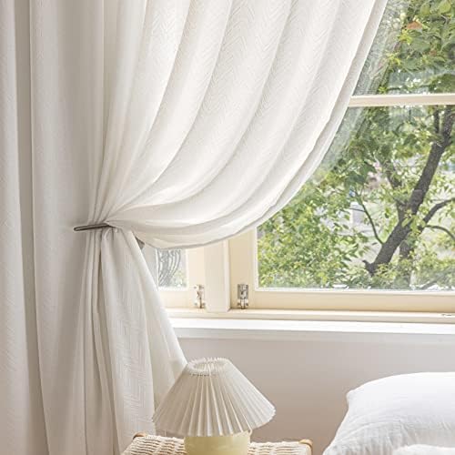 LETAU Sheer Off White Curtains 96 inches Long, Pinch Pleated Fish Bone