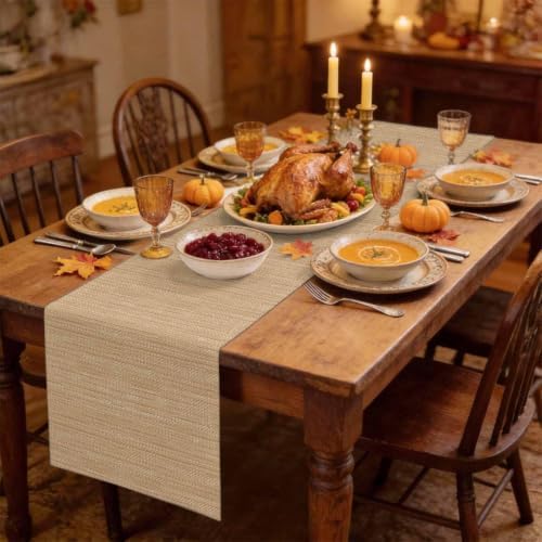 Sand Beige Cotton Linen Long Table Runner 13 x 108 inch Boho Modern
