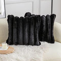 Neelvin Black Faux Fur Cozy Soft Striped Decorative Throw Pillow