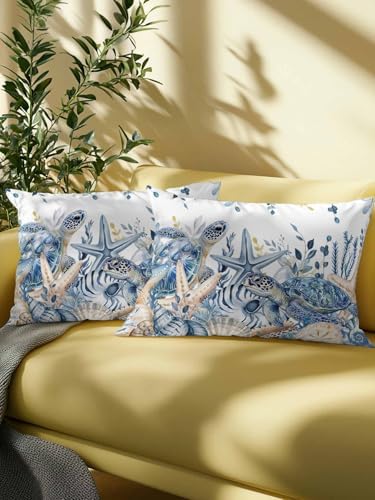 Outdoor Pillows Waterproof, Blue Turtle Coastal Bedding Throw Pillows