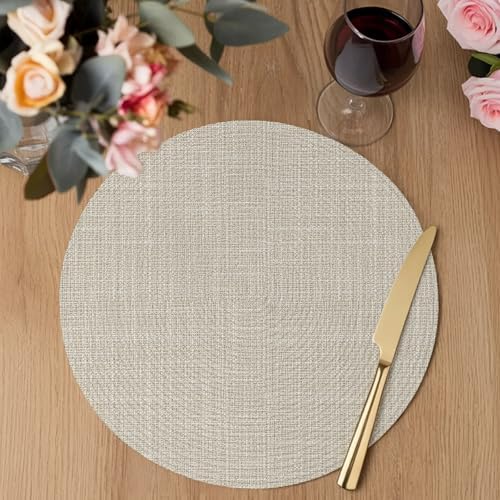 Minimalist Cream Beige Round Braided Placemats Set of Set of 8 Heat