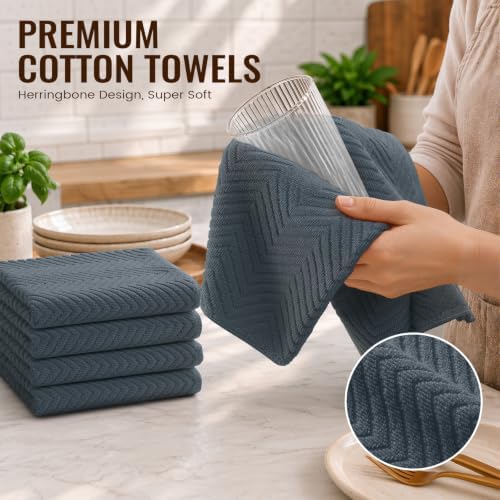 Homaxy 12 Pack 100% Cotton Kitchen Towels and Dishcloths Set, Dark