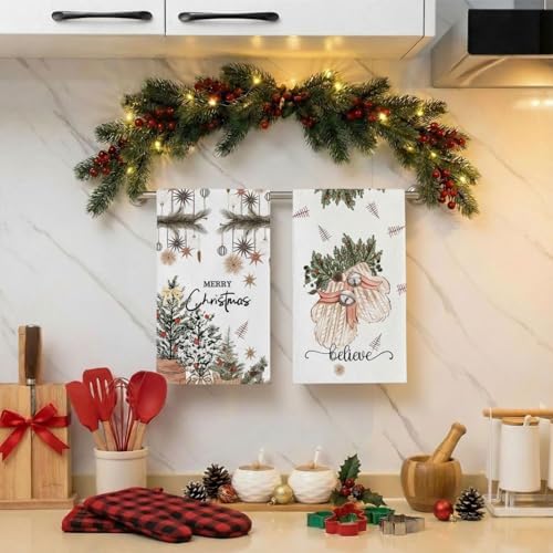 Gloves Ball Believe Merry Christmas Kitchen Towels Dish Towels Set of
