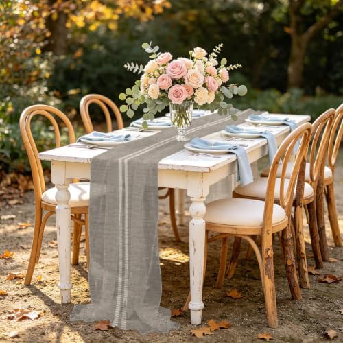 Cream Grain Line 10ft Cheesecloth Table Runner for Wedding 27"x120"