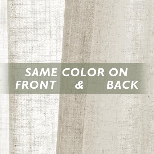 Fcosie Ivory White Natural Linen Extra Long Curtain with Grommets Top