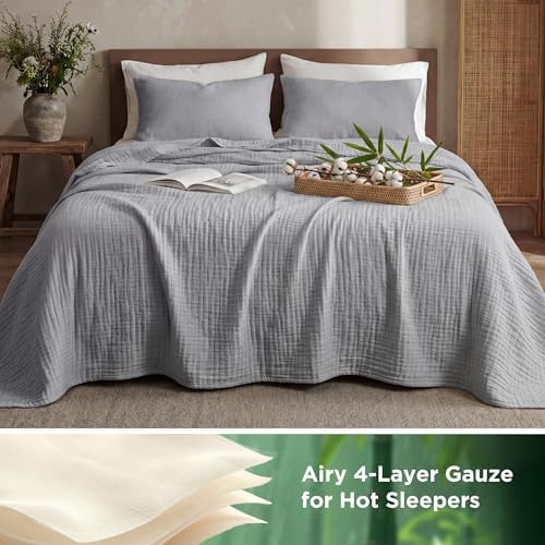 Bedsure Cooling Muslin Blanket King Size for Adults, Grey, 104"x90"
