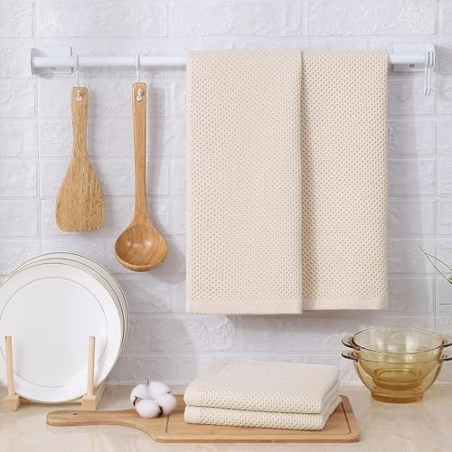 Kitinjoy 100% Cotton Waffle 12-Pack Kitchen Towels, 13" x 28", Beige