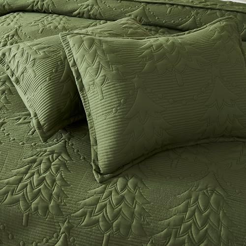 WDCOZY Olive Green Christmas Twin Size Quilt Bedding Sets with Pillow