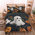 Charcoal Gray Retro Halloween Oil Painting Duvet Cover Set For Women