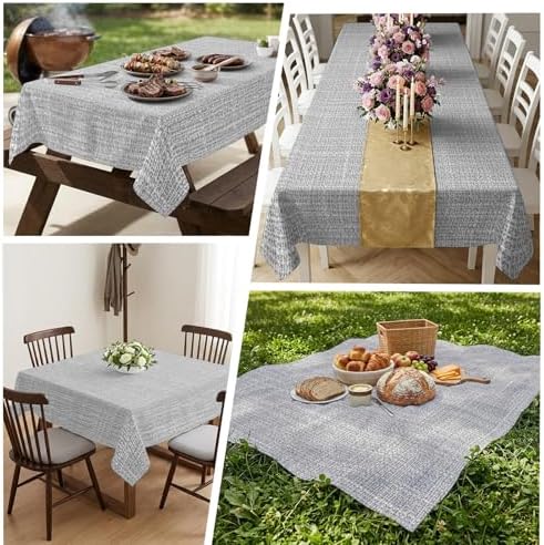 Square Tablecloth, Modern Gray Linen Texture Waterproof Table Cloth