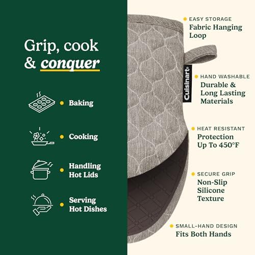 Cuisinart ShieldPro Mini Silicone Oven Mitts, 2-Pack 5.5"x8.5", 450F