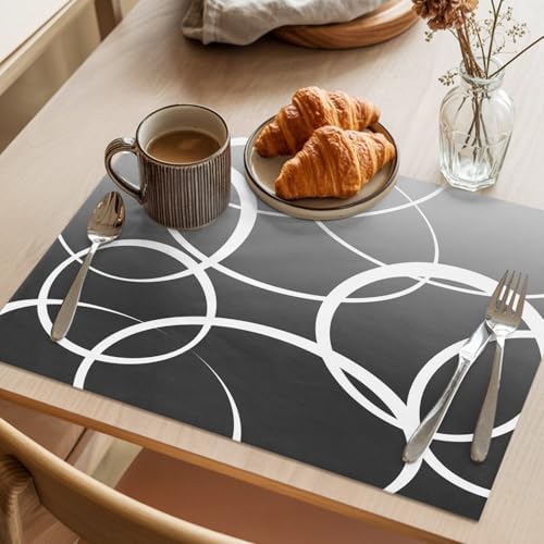 Cotton Linen Placemats for Dining Table Set of 8 Gradient Grey Line