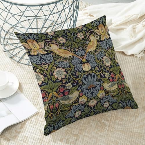 Floral Pillow Covers 18x18 Inch Set of 2, Sage Green Flower Bird