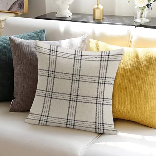 ArogGeld Plaid Pillow Cover Natural and Black White and Black Plaid