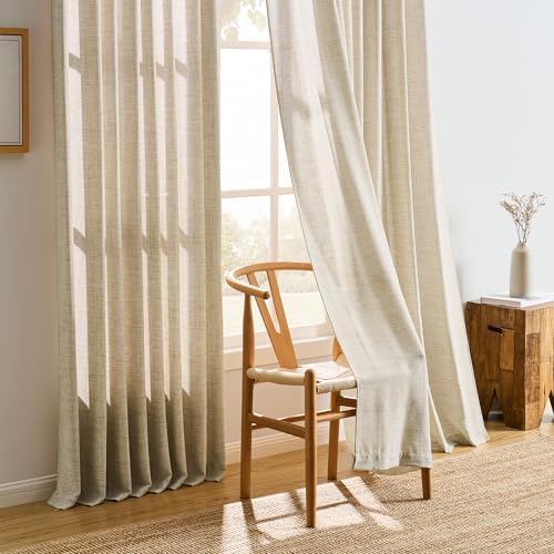 Beige Sheer Curtains 120 Inches Long with Pinch Pleat,Back Tab Pleated