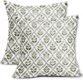 Sage Green Grey Gray Floral Block Print Pillow Covers 18X18 Set of 2