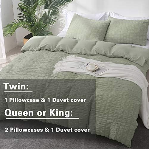 AveLom Sage Green Duvet Cover King Size, Textured Seersucker Duvet